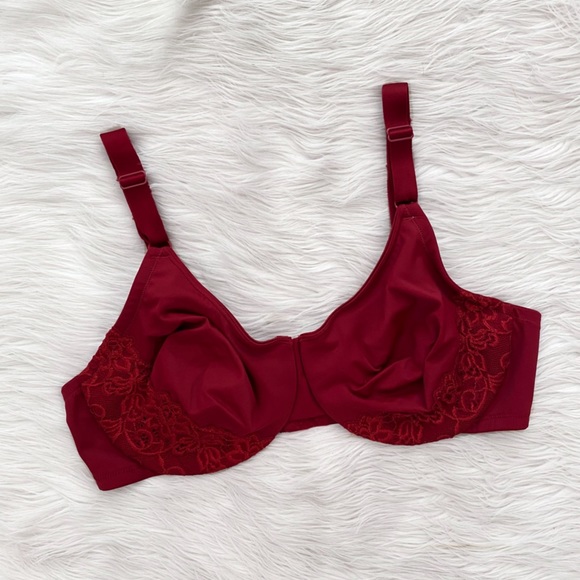 Olga Dark Red Lace Gentle Luxury Lift Bra 42D - Picture 1 of 11